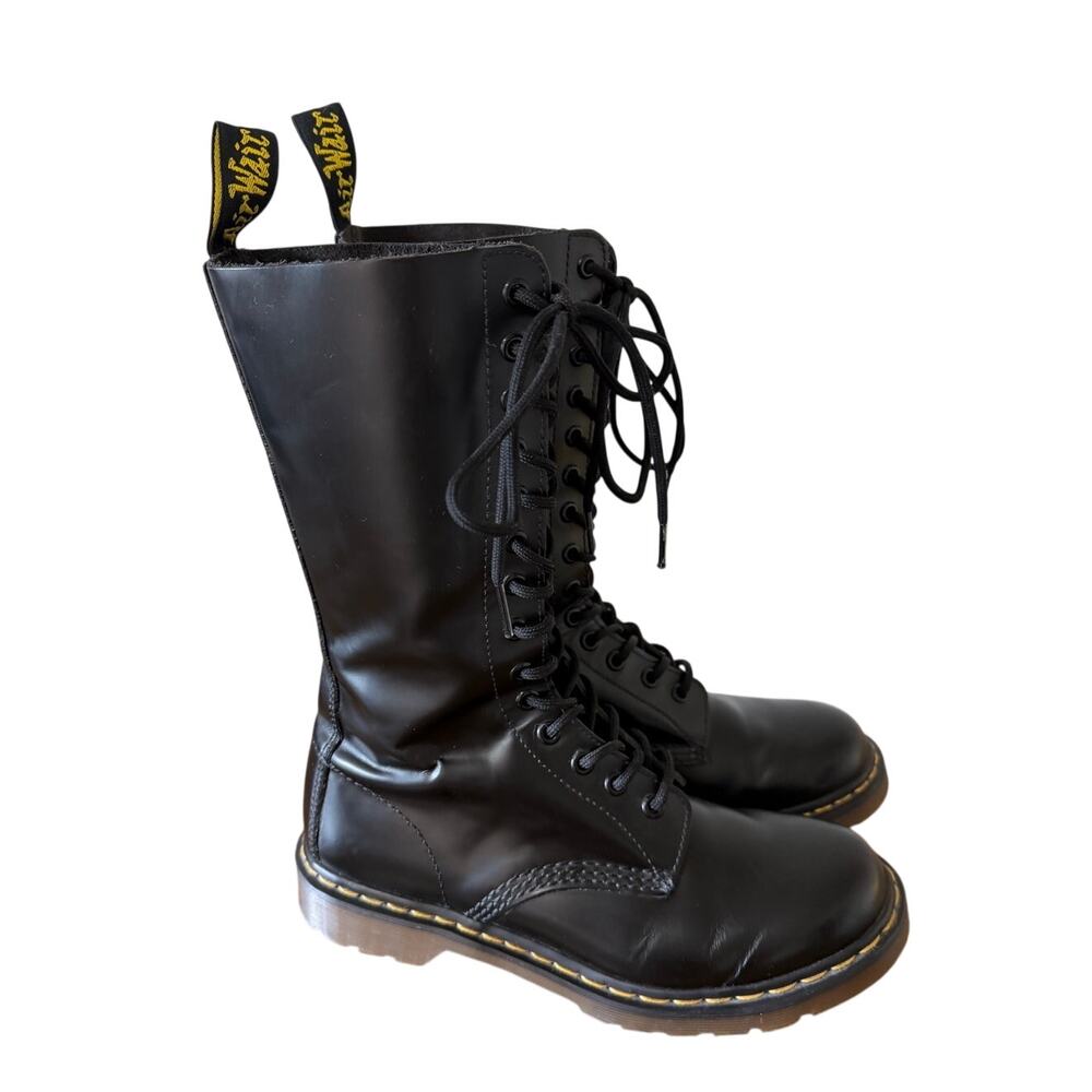 Dr. Martens 1914 Smooth Leather Tall Boots 14 Eye Boot Black Smooth Leather EUC